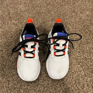 Adidas Kids White Sneakers with Black and Orange Accents